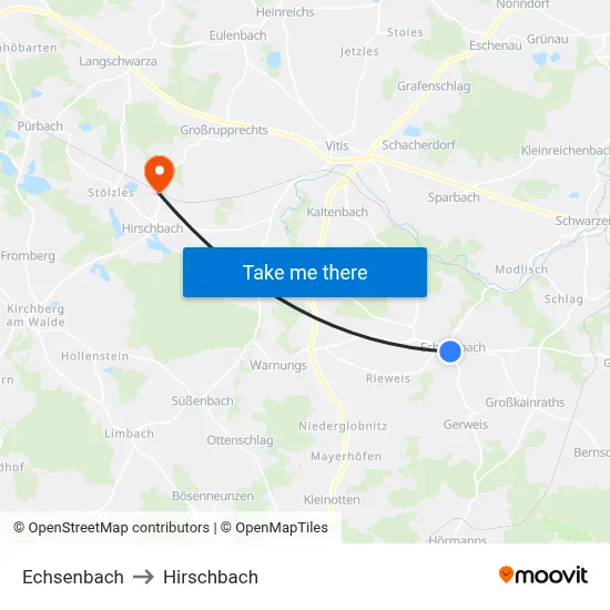 Echsenbach to Hirschbach map