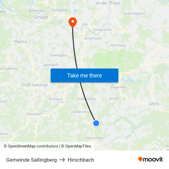Gemeinde Sallingberg to Hirschbach map
