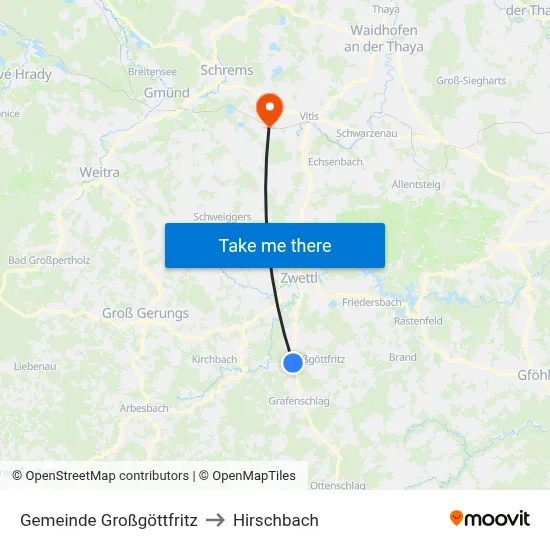Gemeinde Großgöttfritz to Hirschbach map