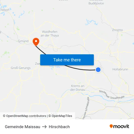 Gemeinde Maissau to Hirschbach map