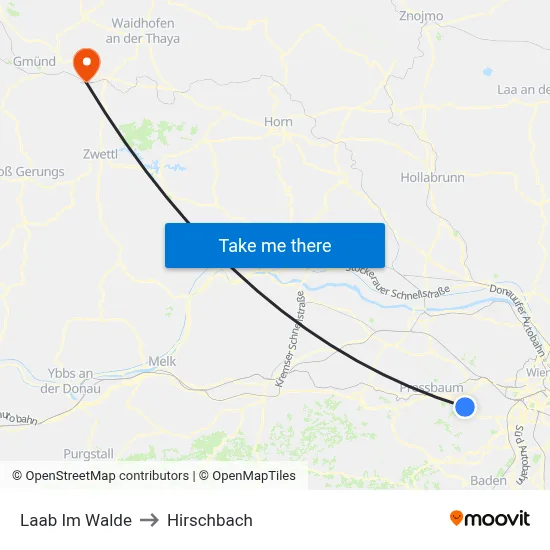 Laab Im Walde to Hirschbach map