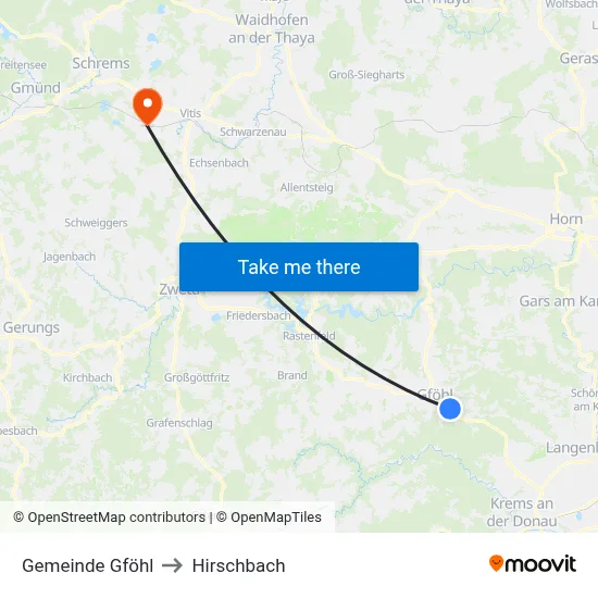 Gemeinde Gföhl to Hirschbach map