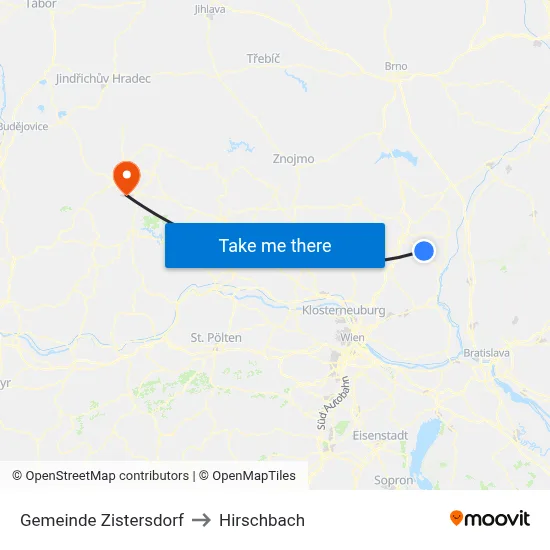 Gemeinde Zistersdorf to Hirschbach map