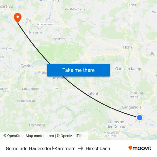 Gemeinde Hadersdorf-Kammern to Hirschbach map