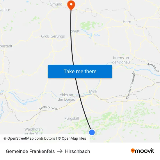Gemeinde Frankenfels to Hirschbach map