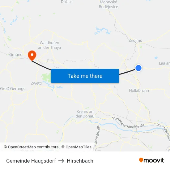 Gemeinde Haugsdorf to Hirschbach map