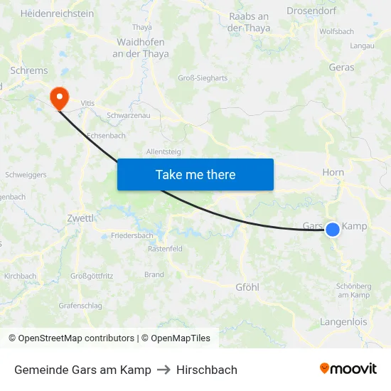 Gemeinde Gars am Kamp to Hirschbach map