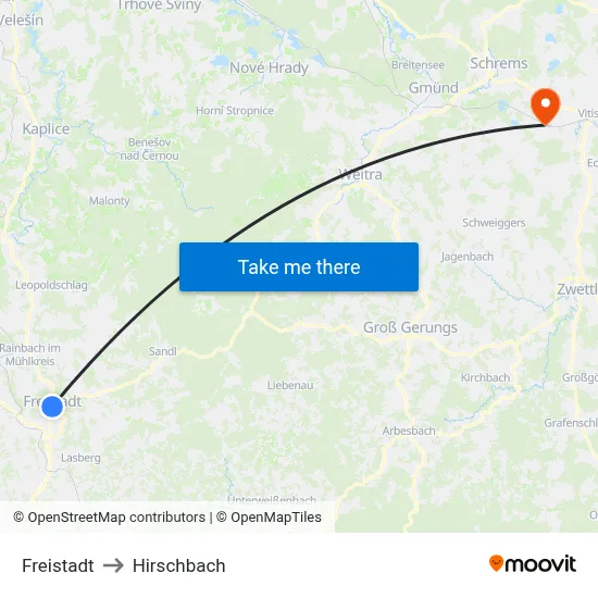 Freistadt to Hirschbach map