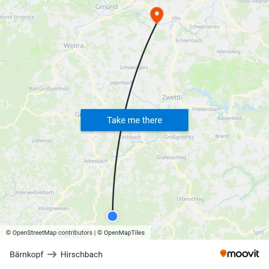 Bärnkopf to Hirschbach map