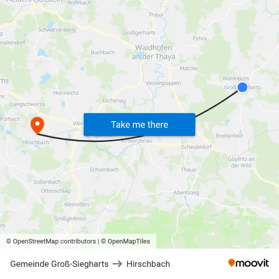 Gemeinde Groß-Siegharts to Hirschbach map