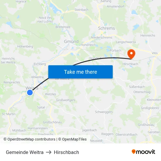 Gemeinde Weitra to Hirschbach map