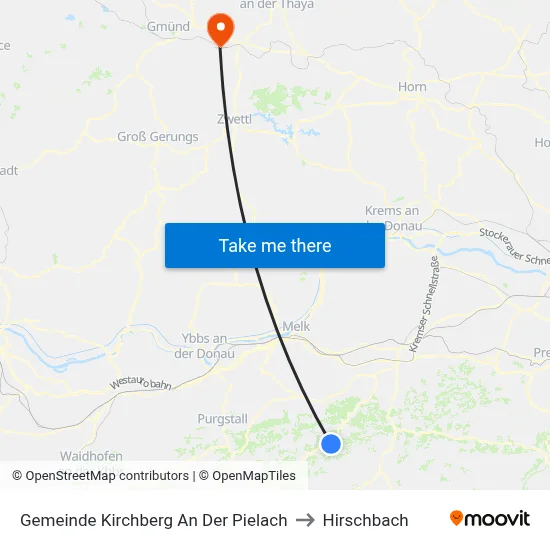 Gemeinde Kirchberg An Der Pielach to Hirschbach map