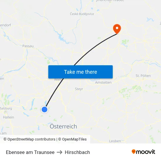 Ebensee am Traunsee to Hirschbach map