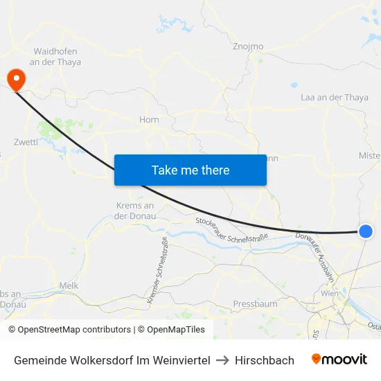 Gemeinde Wolkersdorf Im Weinviertel to Hirschbach map
