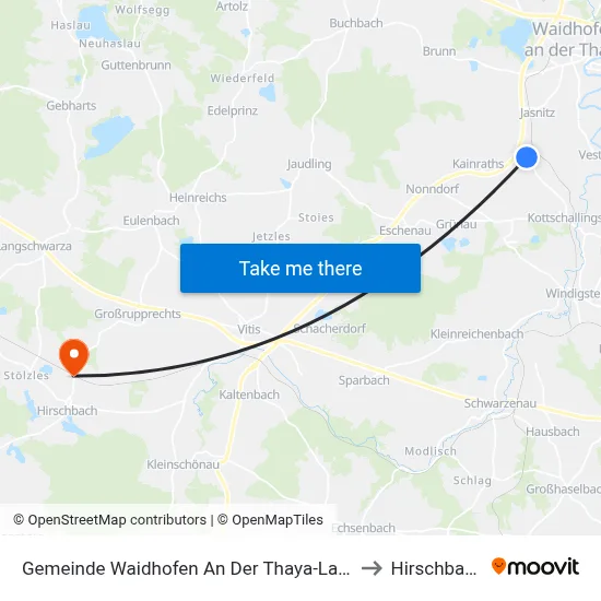 Gemeinde Waidhofen An Der Thaya-Land to Hirschbach map