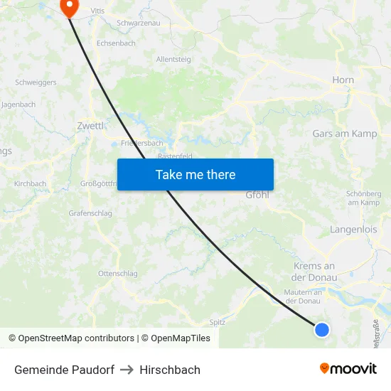 Gemeinde Paudorf to Hirschbach map