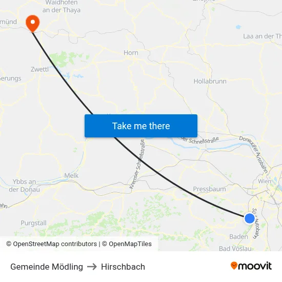 Gemeinde Mödling to Hirschbach map