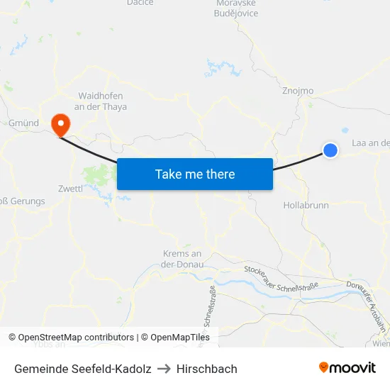Gemeinde Seefeld-Kadolz to Hirschbach map