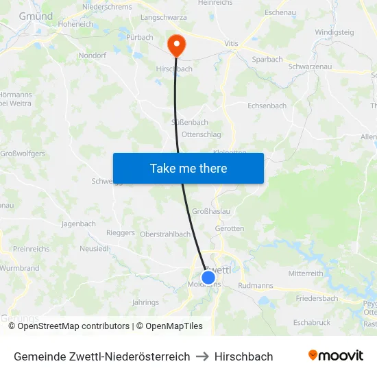 Gemeinde Zwettl-Niederösterreich to Hirschbach map