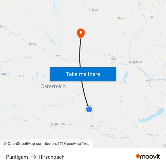 Puntigam to Hirschbach map
