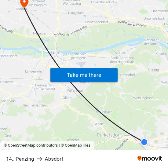 14., Penzing to Absdorf map