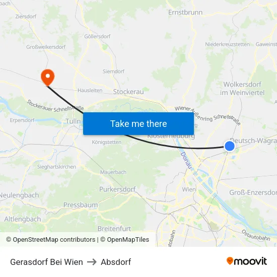 Gerasdorf Bei Wien to Absdorf map