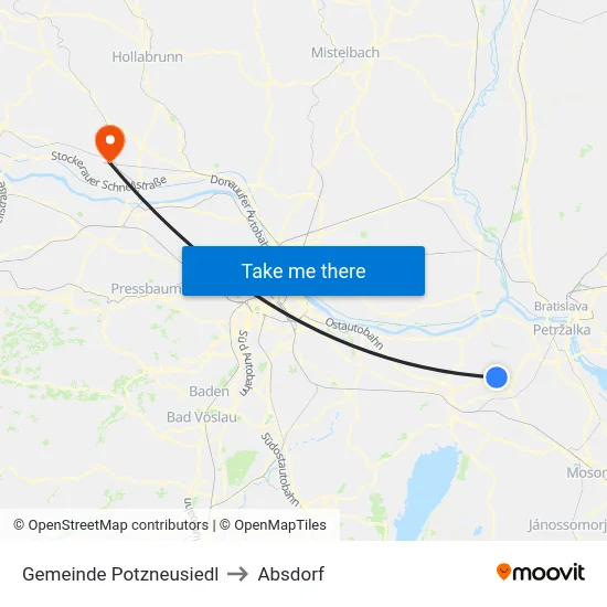 Gemeinde Potzneusiedl to Absdorf map