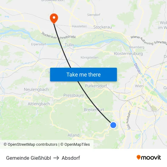 Gemeinde Gießhübl to Absdorf map