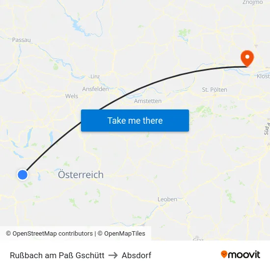 Rußbach am Paß Gschütt to Absdorf map