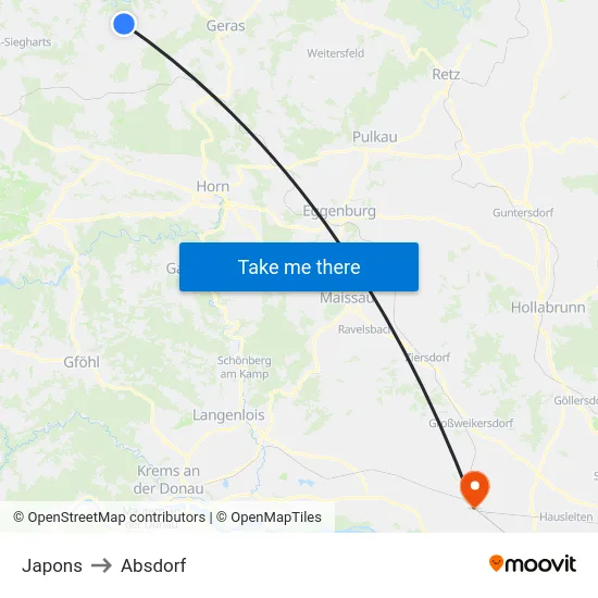 Japons to Absdorf map