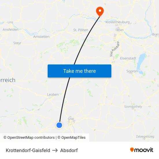 Krottendorf-Gaisfeld to Absdorf map