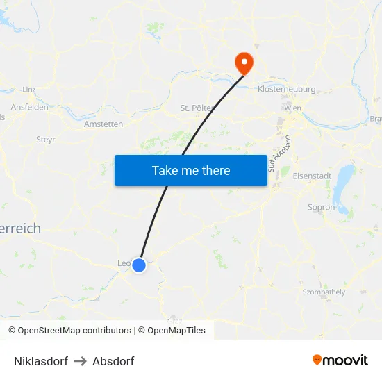 Niklasdorf to Absdorf map