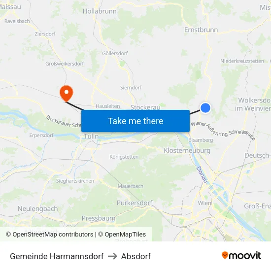 Gemeinde Harmannsdorf to Absdorf map