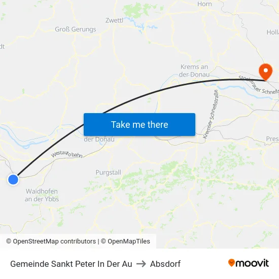 Gemeinde Sankt Peter In Der Au to Absdorf map