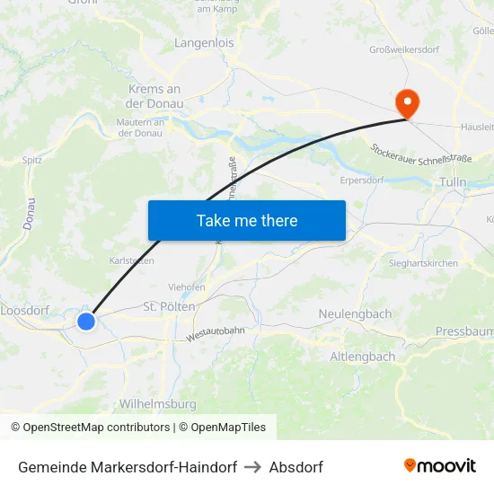 Gemeinde Markersdorf-Haindorf to Absdorf map