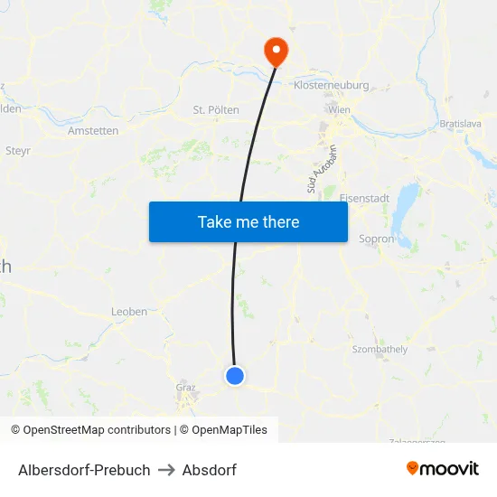 Albersdorf-Prebuch to Absdorf map