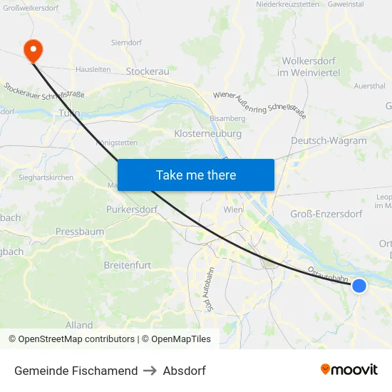 Gemeinde Fischamend to Absdorf map