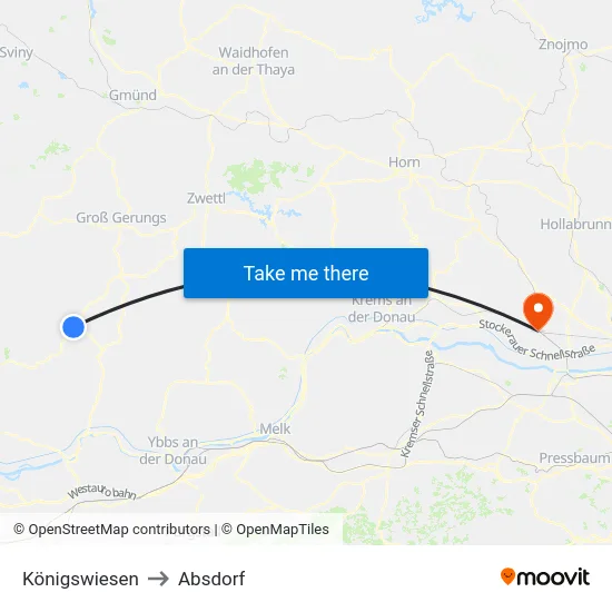Königswiesen to Absdorf map