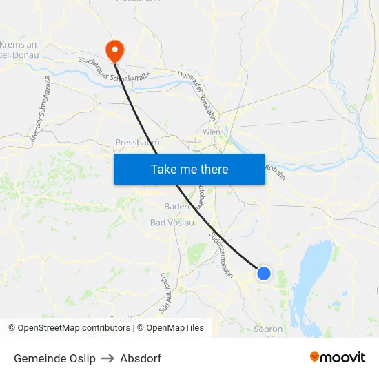 Gemeinde Oslip to Absdorf map
