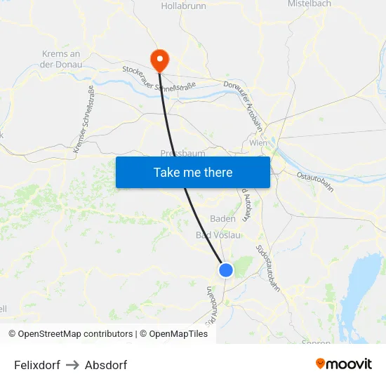 Felixdorf to Absdorf map
