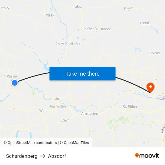 Schardenberg to Absdorf map