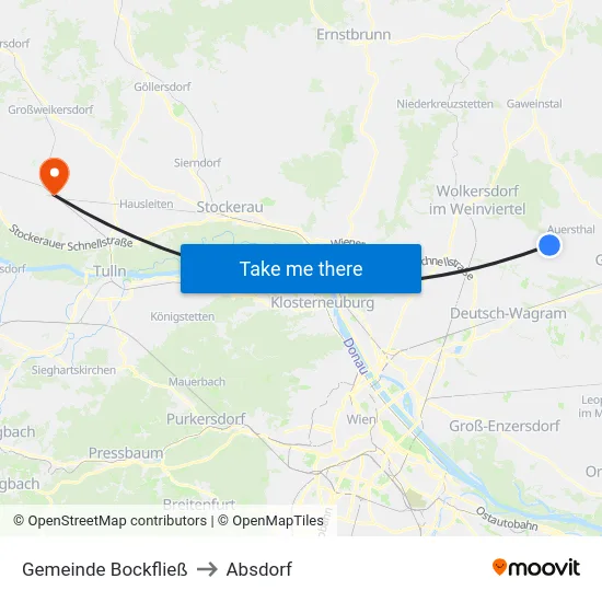 Gemeinde Bockfließ to Absdorf map