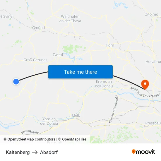 Kaltenberg to Absdorf map