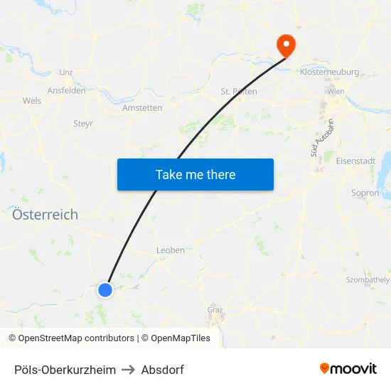 Pöls-Oberkurzheim to Absdorf map