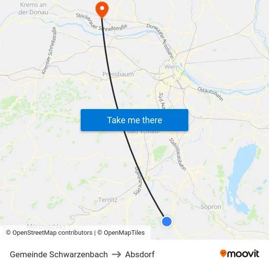 Gemeinde Schwarzenbach to Absdorf map