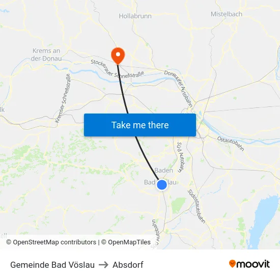 Gemeinde Bad Vöslau to Absdorf map