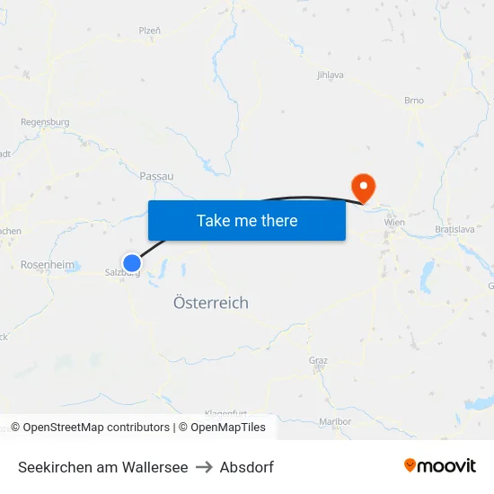 Seekirchen am Wallersee to Absdorf map