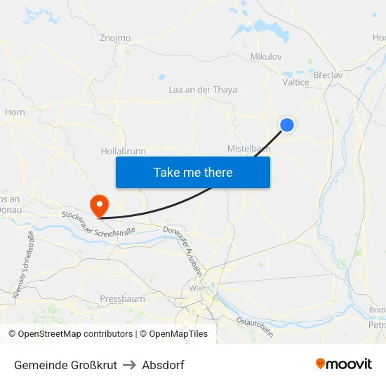 Gemeinde Großkrut to Absdorf map