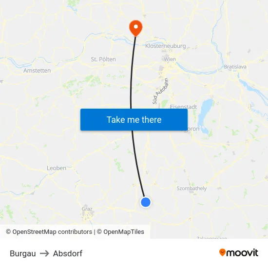 Burgau to Absdorf map