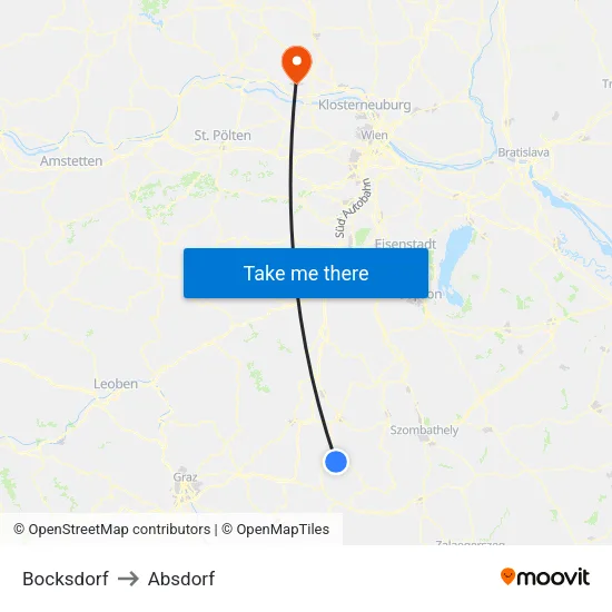 Bocksdorf to Absdorf map